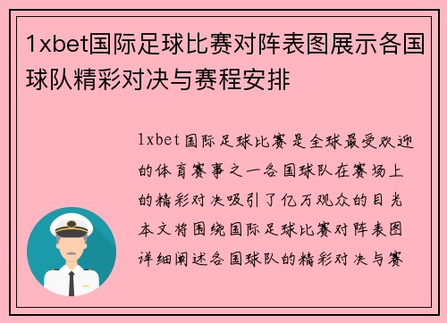 1xbet国际足球比赛对阵表图展示各国球队精彩对决与赛程安排